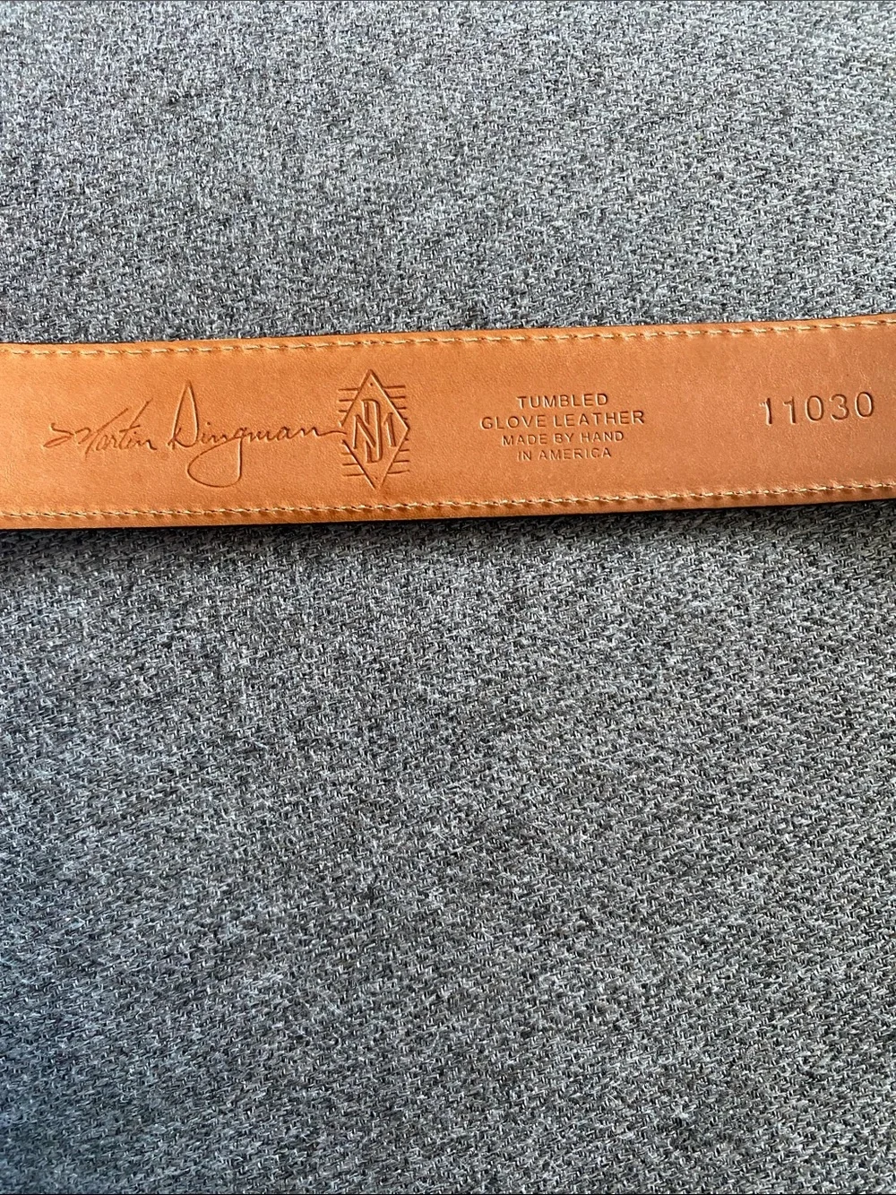 Martin Dingman Chestnut Brown Leather Belt with Textured Silver Buckle Men’s 34